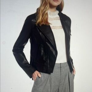 Halogen Black Leather Moto Crop Jacket SzM